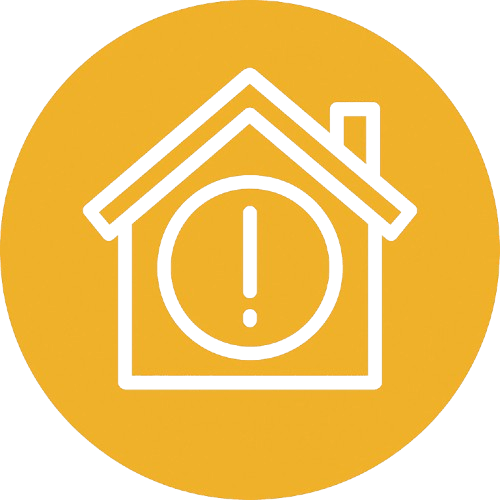 Gold house alert icon for urgent property maintenance and contact support