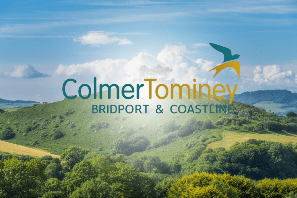 ColmerTominey Bridport & Coastline estate agency logo over the iconic Colmers Hill in Symondsbury Dorset